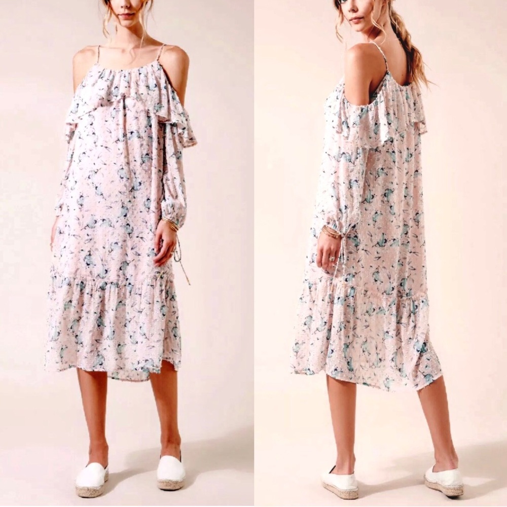 🎁 MOON RIVER⚡️Cold Shoulder Floral Ruffled Dress_S - Picture 3 of 10